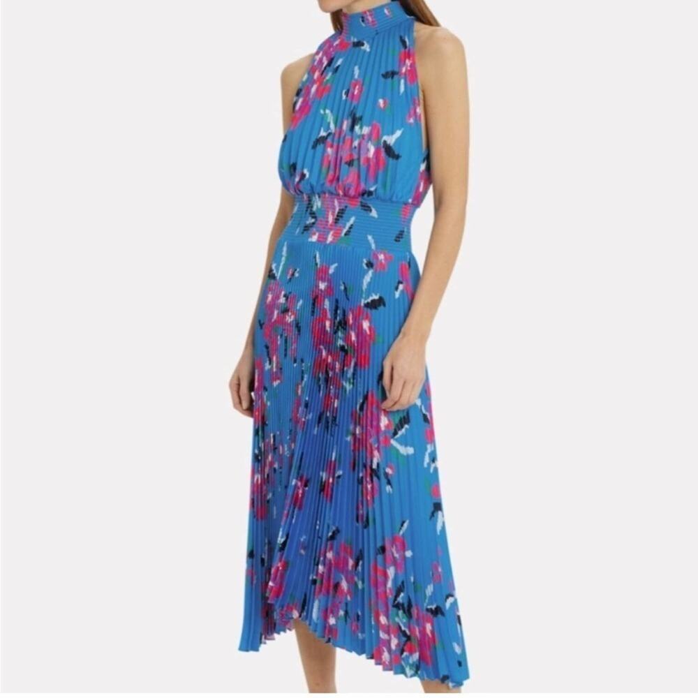 ALC Renzo Pleated Blue Floral Midi Dress 0 - Picture 3 of 13
